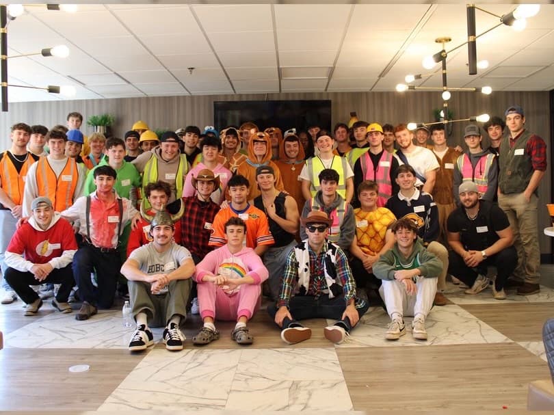 Phi Delta Theta brothers gathered at a chapter brotherhood event